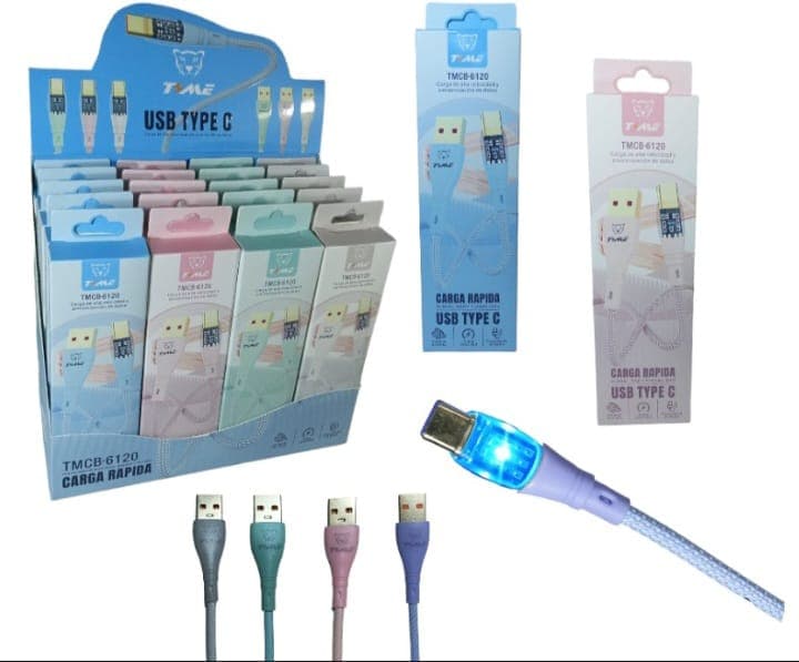 Cable usb Time Tipo C mallado c/luz