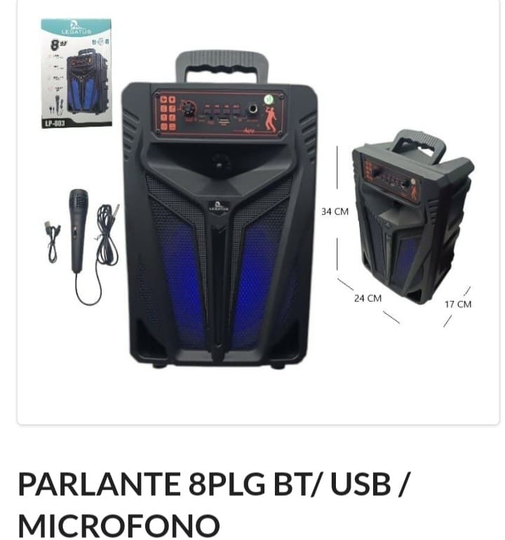 Parlante 8 pulgadas BT/USB + MICRÓFONO