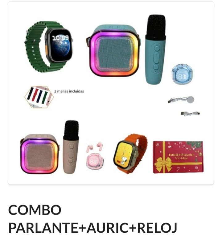 Combo Parlante + Auricular + Reloj